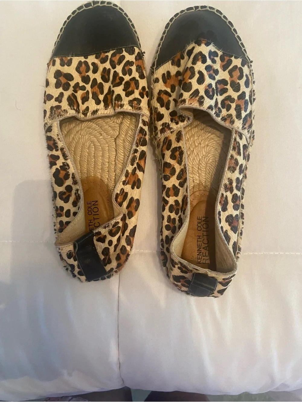 Kenneth Cole Reaction Leopard Espadrille Flats with Black Cap Toe